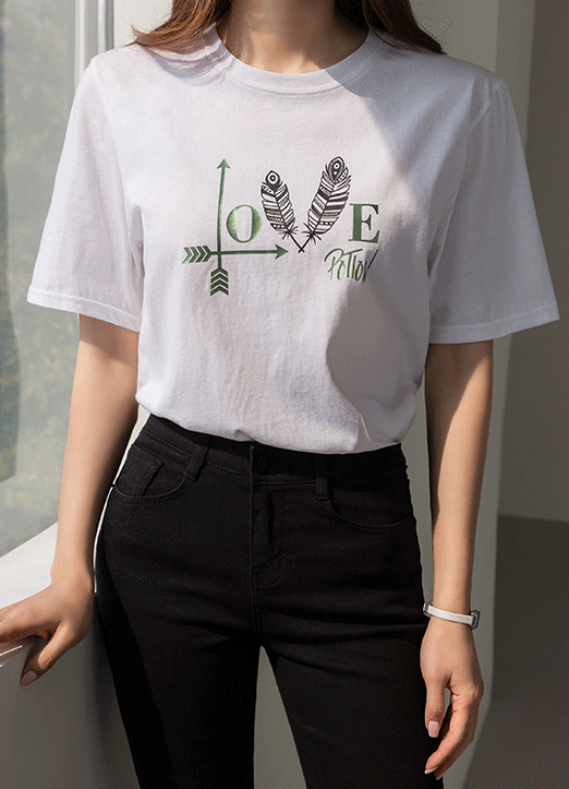 LOVE 화살 반팔 면 티셔츠