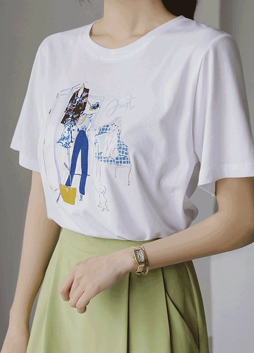 [루이스엔젤] 마네 퀸 스타일 쇼퍼 프린팅 라운드 티셔츠