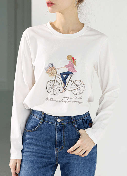 [Theonme] 핫픽스 자전거타는 소녀 라운드 티셔츠